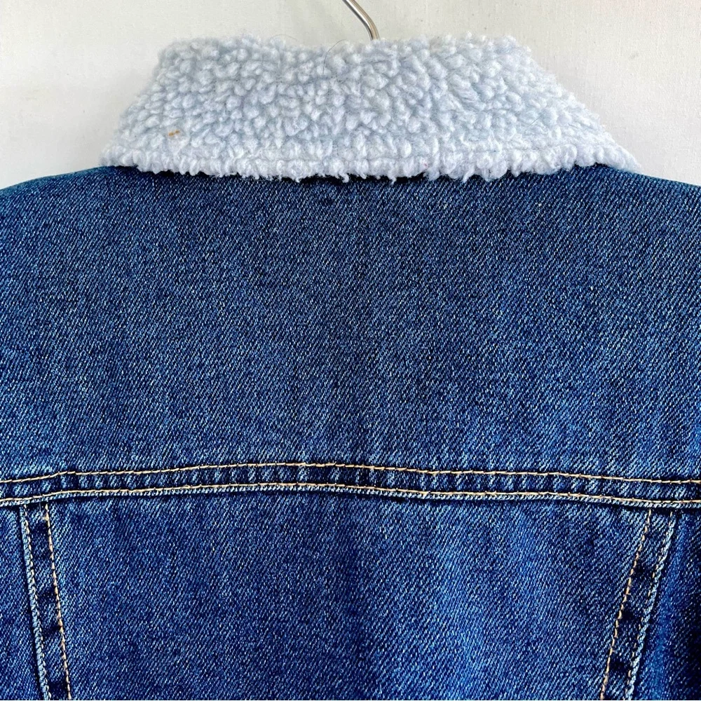 Infant Sherpa Denim Jacket 12M Blue Jean Trucker Lined Baby Coat - Picture 6 of 8